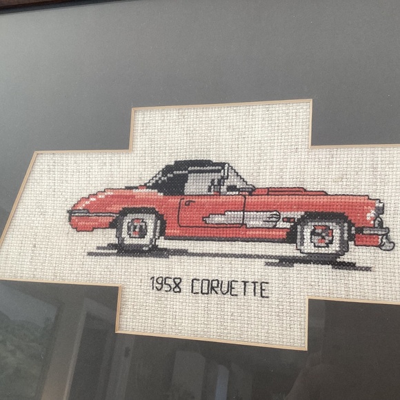Hand Stitched Corvette Stingray Cross Stitch W/Frame 12”x15” Vintage Sports Car - Picture 4 of 10